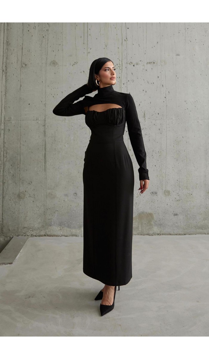 Göğüs Kuplu Elbise - Siyah