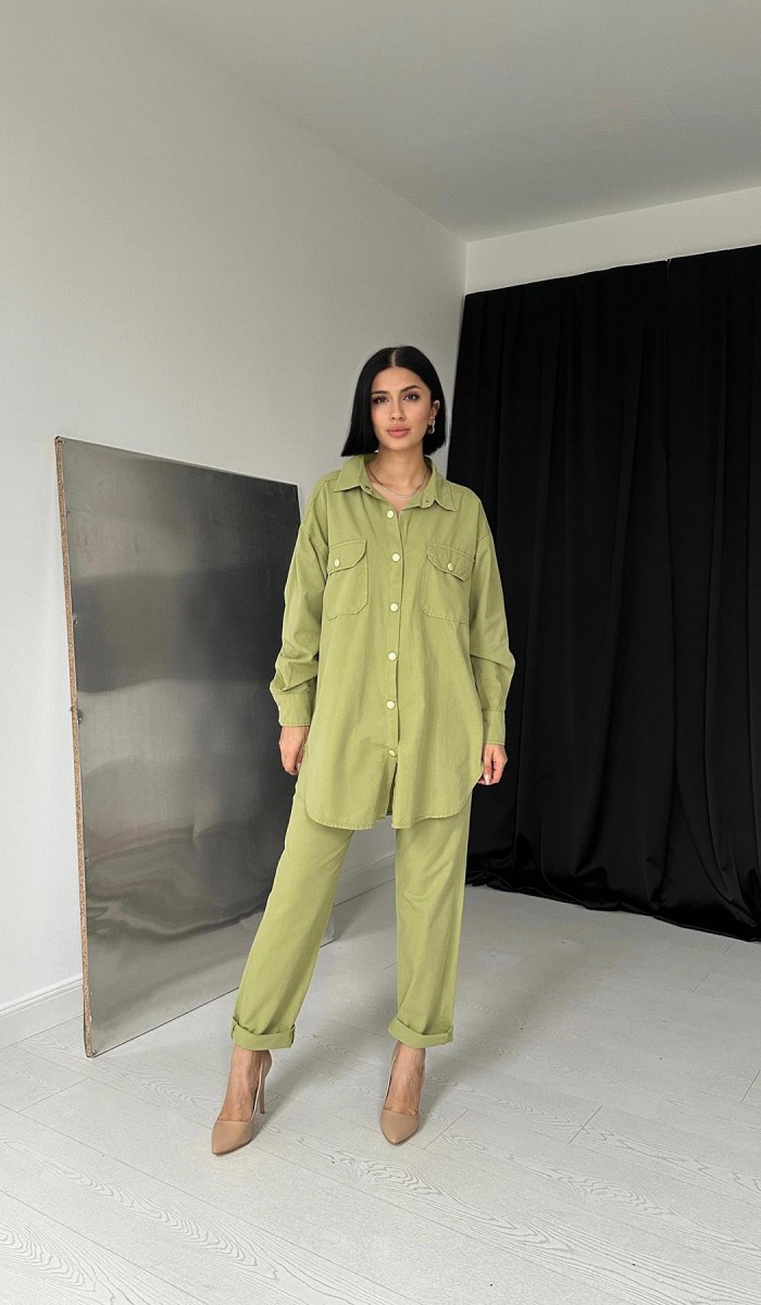 Gömlek Ve Çıtçıtlı Pantolon Takım - Yeşil
