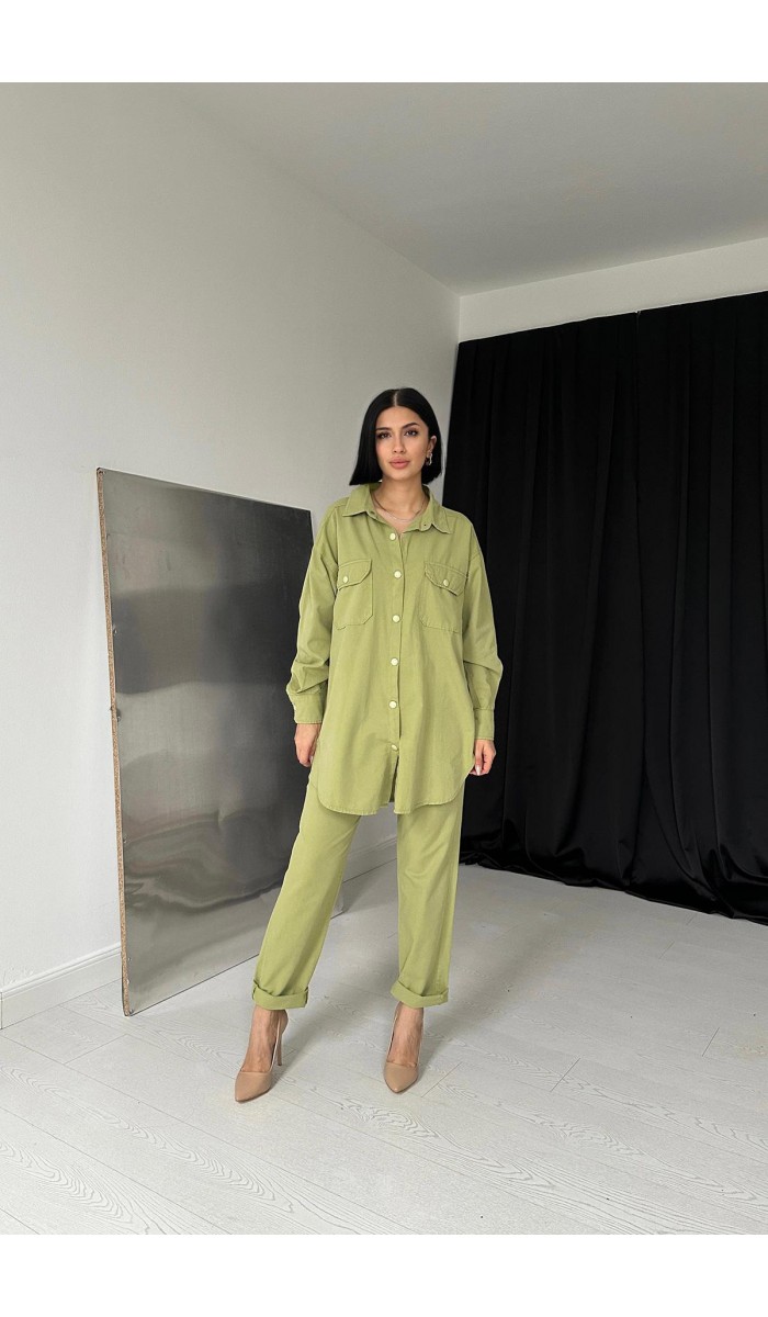 Gömlek Ve Çıtçıtlı Pantolon Takım - Yeşil