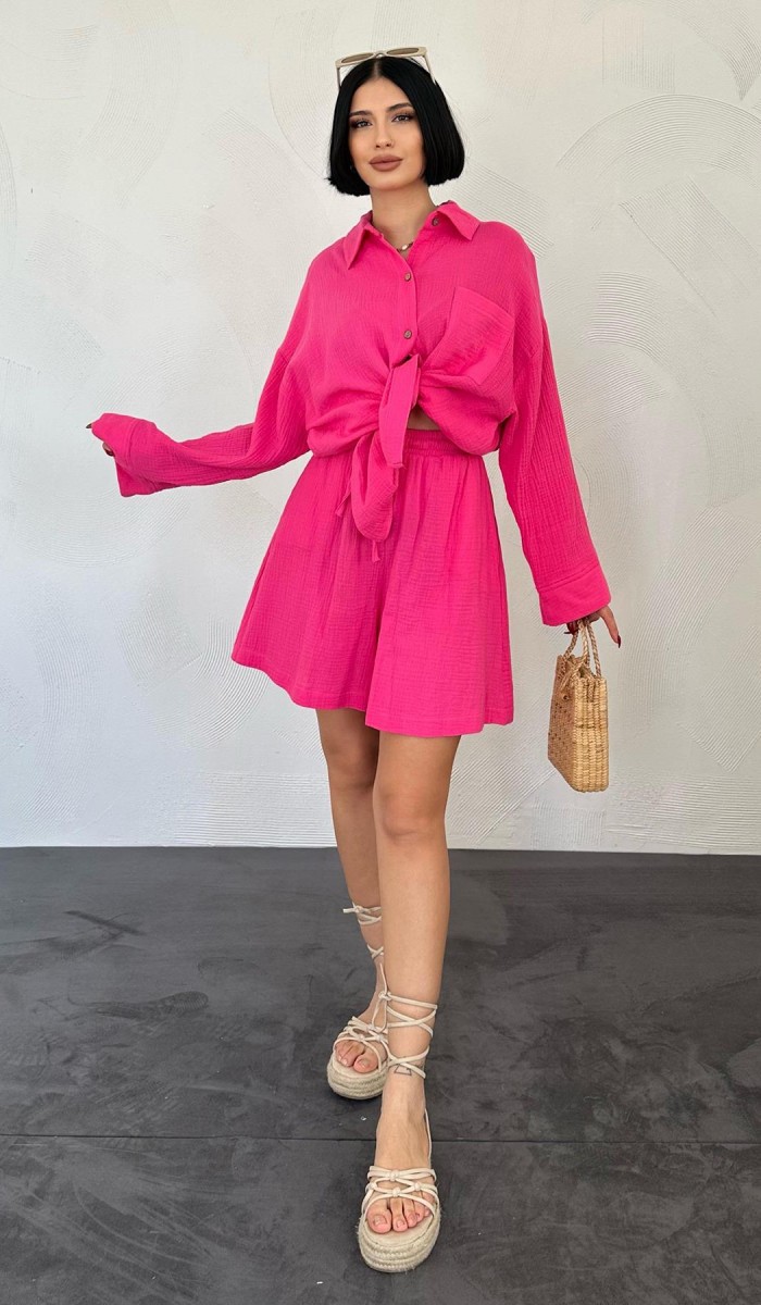 Gömlek Ve Müslin Şort Takım - Fuşya