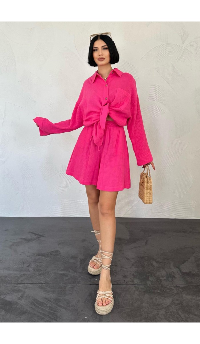 Gömlek Ve Müslin Şort Takım - Fuşya