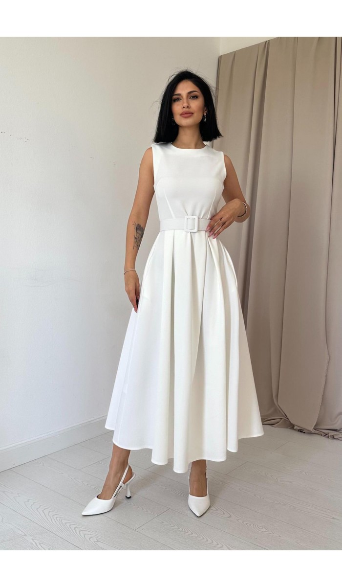 Halter Yaka Kloş Elbise - Ekru