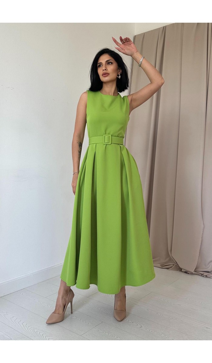 Halter Yaka Kloş Elbise - Fıstık Yeşili