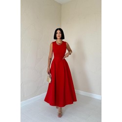 Halter Yaka Kloş Elbise - Kırmızı