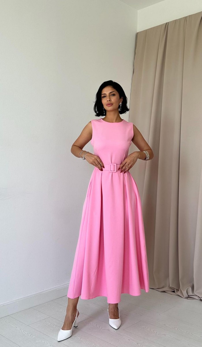 Halter Yaka Kloş Elbise - Pembe