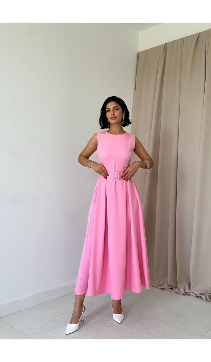 Halter Yaka Kloş Elbise - Pembe