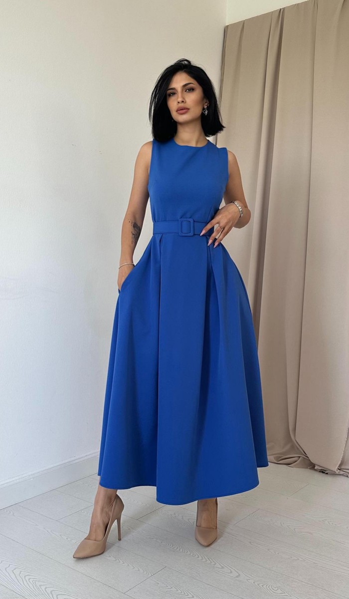 Halter Yaka Kloş Elbise - Saks Halter Yaka Kloş Elbise - Saks