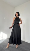 Halter Yaka Örgülü Elbise - Siyah ELBİSE
