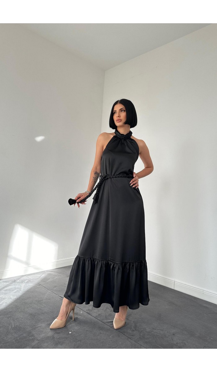 Halter Yaka Örgülü Elbise - Siyah Halter Yaka Örgülü Elbise - Siyah