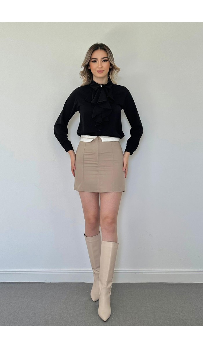 Jesica Volanlı Taş Düğme Detaylı Gömlek - Siyah