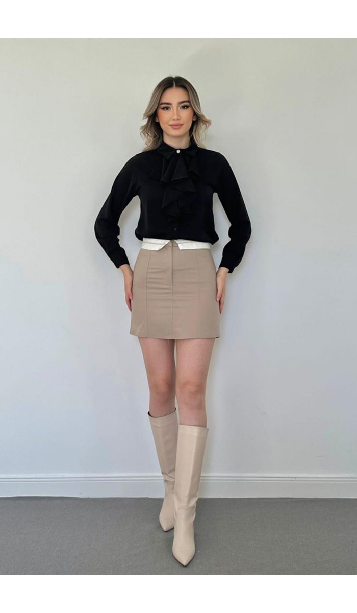 Kemeri Bilyeli Mini Etek - Bej