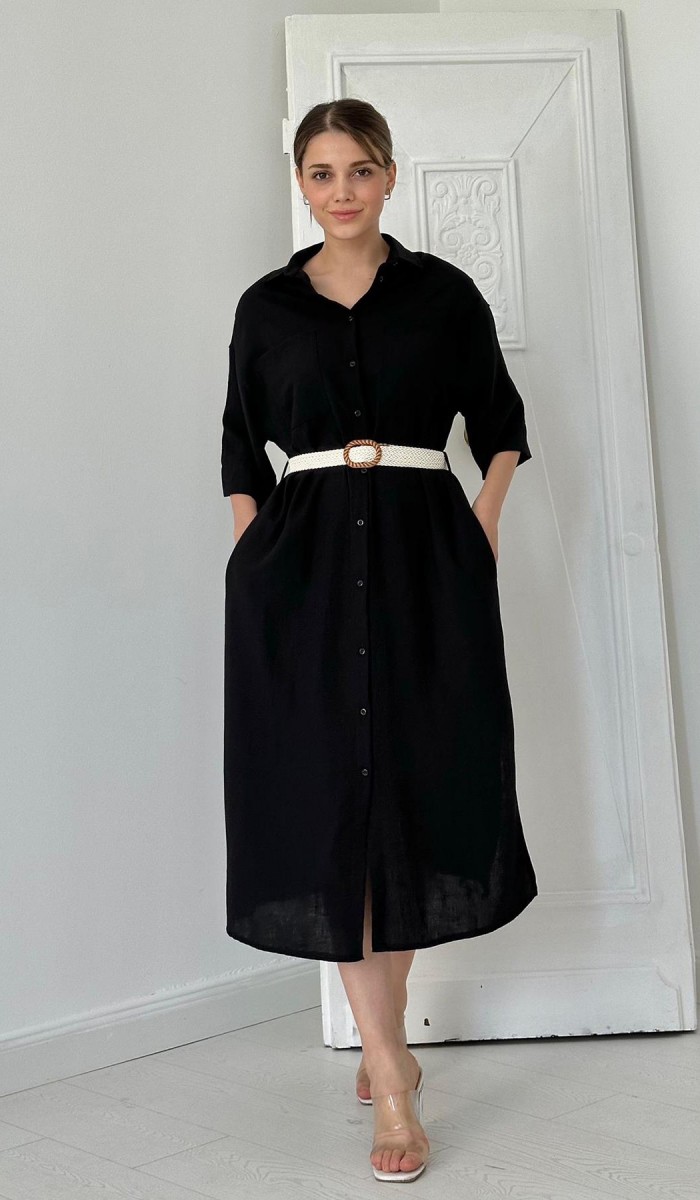 Kemerli Elbise - Siyah Kemerli Elbise - Siyah