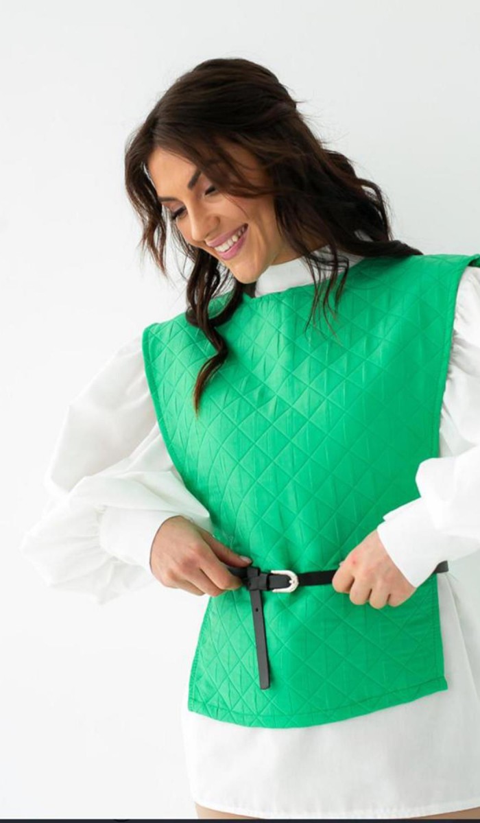 Kemerli Gömlek Ve Panço Takım - Yeşil TAKIM