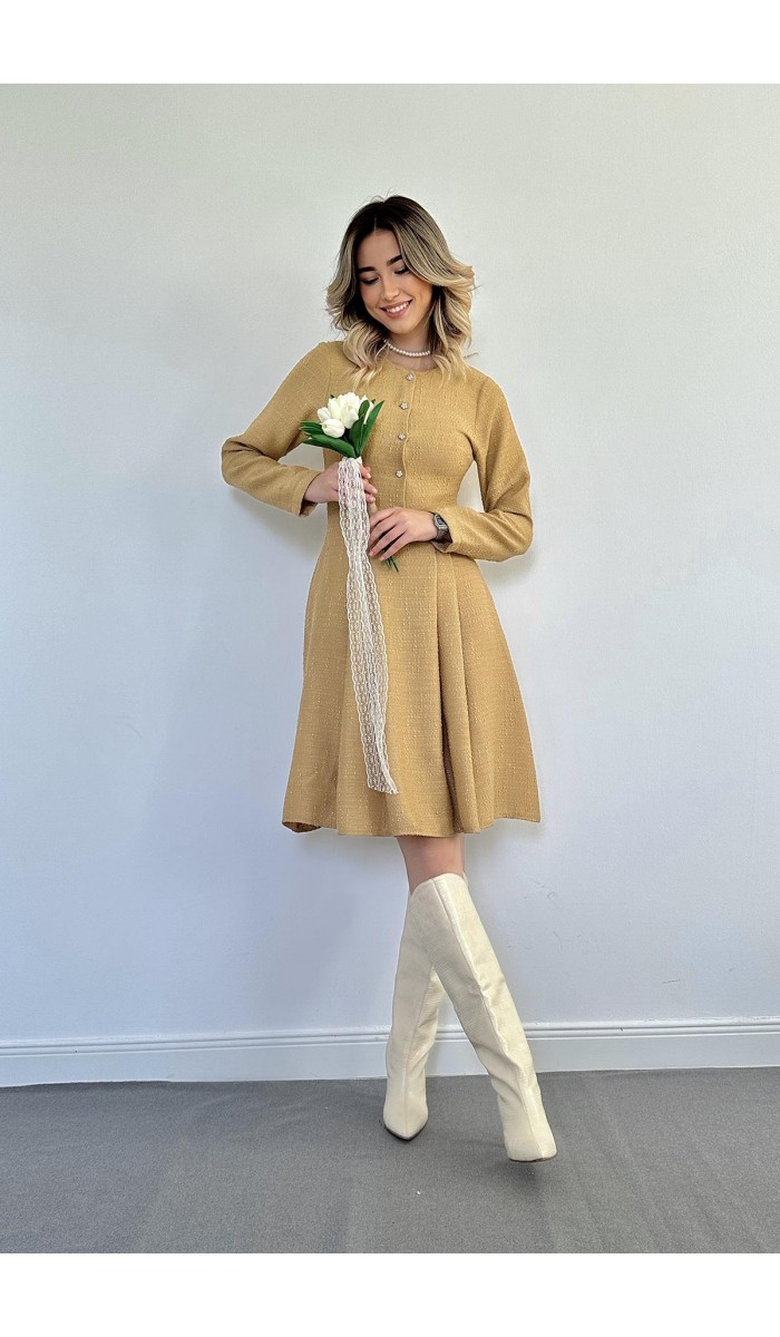 Kısa Klasik Elbise - Vizon Kısa Klasik Elbise - Vizon