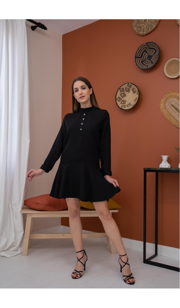 Klasik Düz Mini Elbise - Siyah
