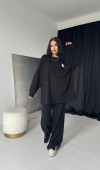 Klasik Fitilli Kazak Ve Pantolon Takım - Siyah TAKIM
