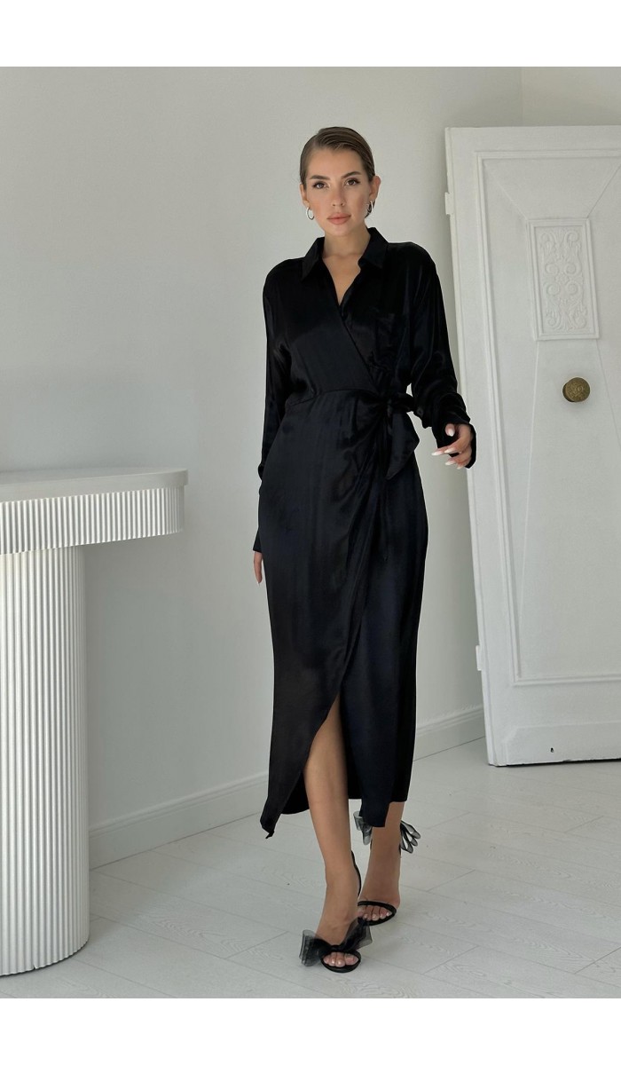 Kuşaklı Gömlek Elbise - Siyah