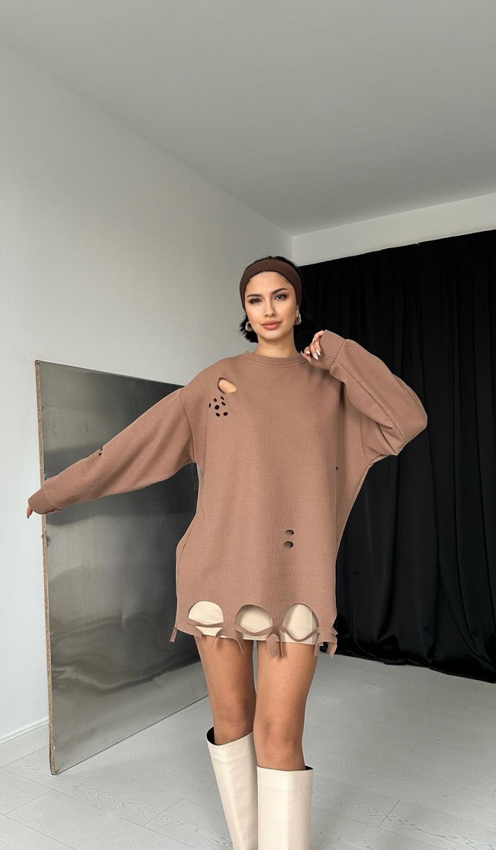 Lazer Kesim Bluz - Kamel