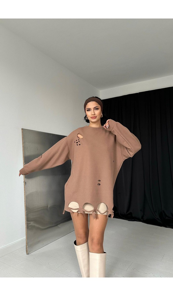 Lazer Kesim Bluz - Kamel