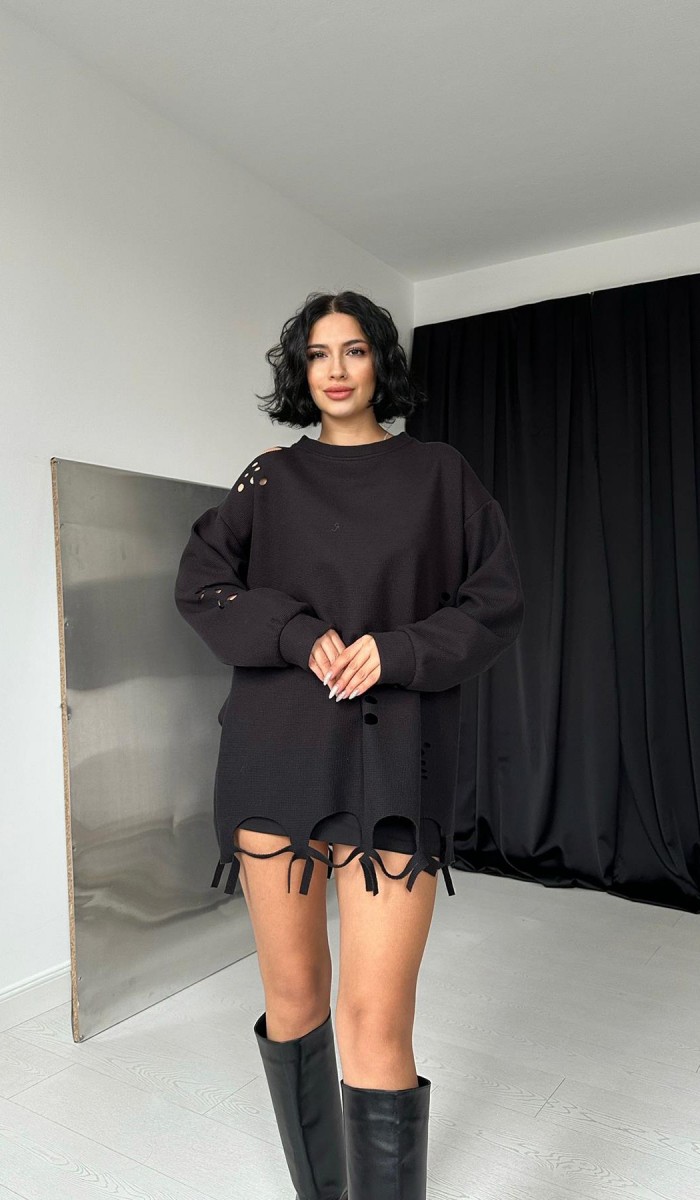 Lazer Kesim Bluz - Siyah