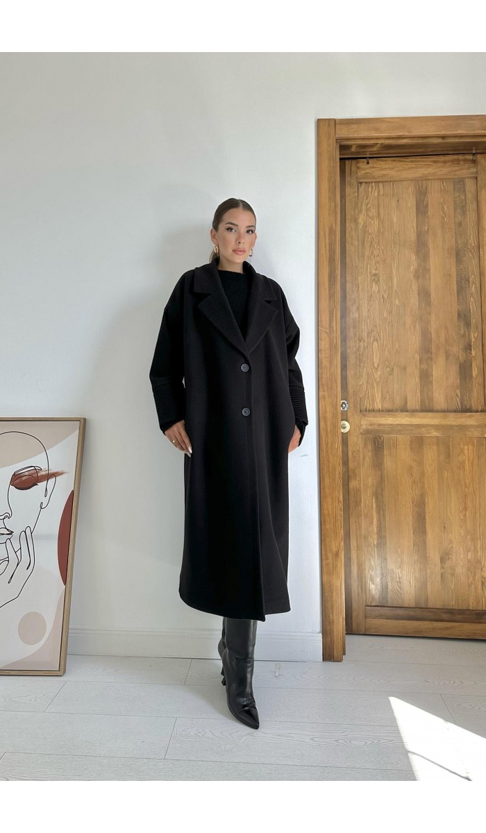 Manşet Detaylı Kaban - Siyah