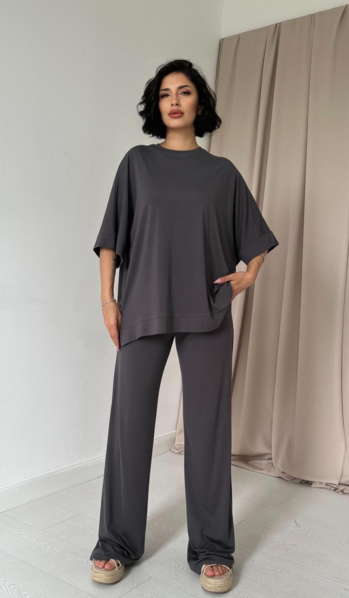 Modal Bluz Ve Pantolon Takım - Füme