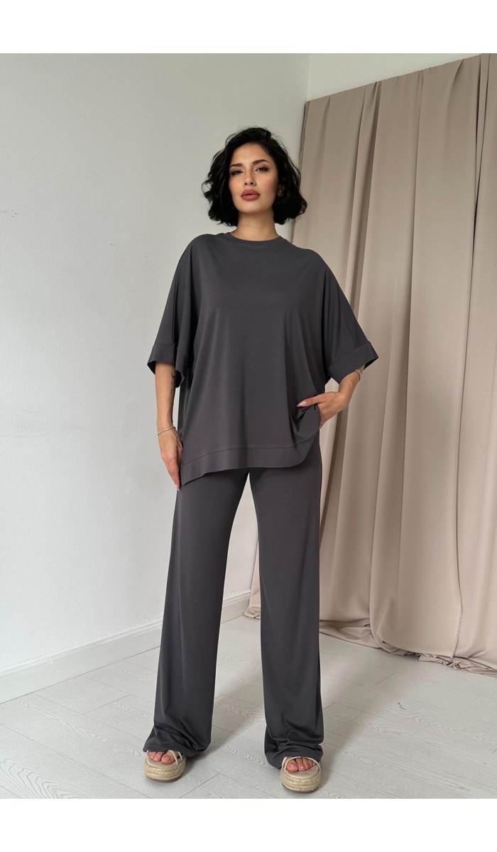 Modal Bluz Ve Pantolon Takım - Füme