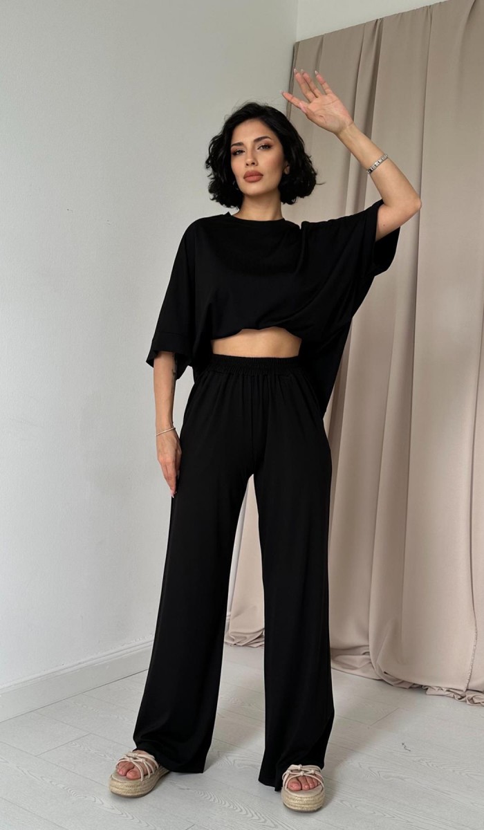 Modal Bluz Ve Pantolon Takım - Siyah