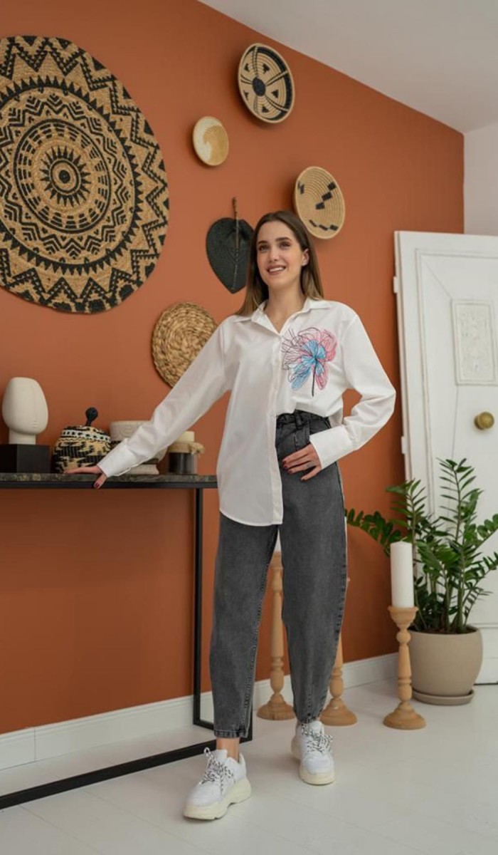 Nakışlı Gömlek - Beyaz