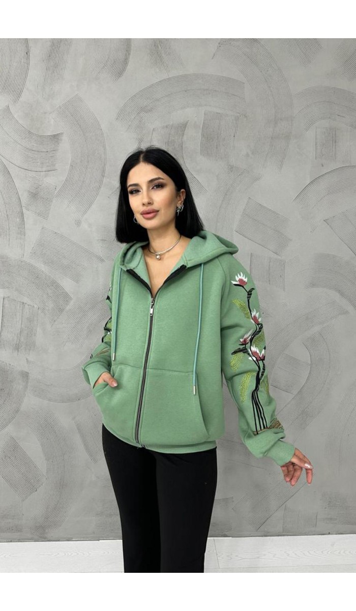 Nakışlı Sweatshirt - Haki