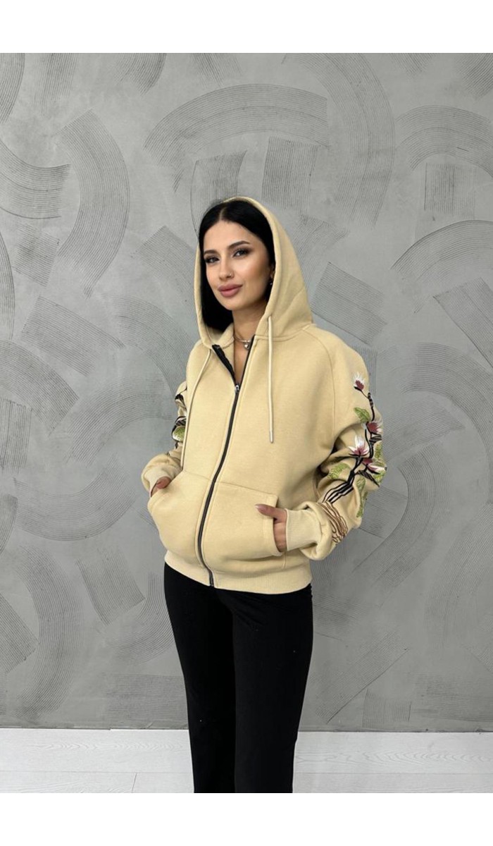Nakışlı Sweatshirt - Vizon
