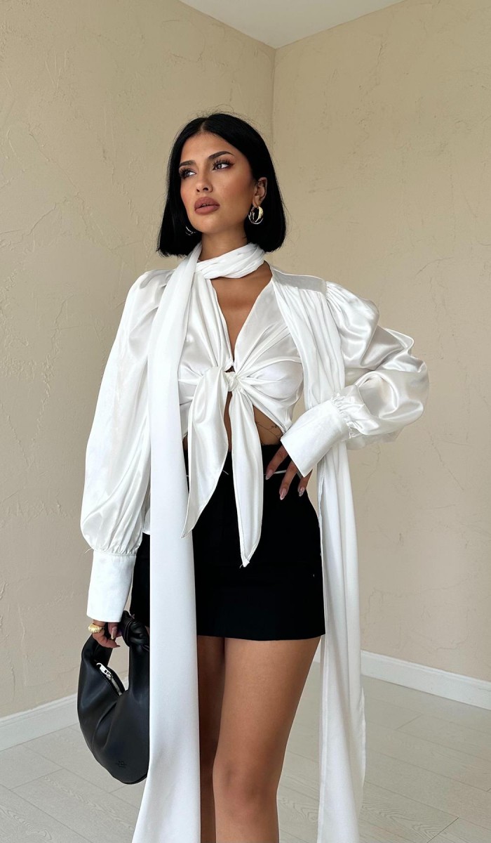 Önü Bağlamalı Bluz - Ekru