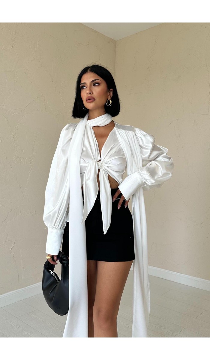 Önü Bağlamalı Bluz - Ekru