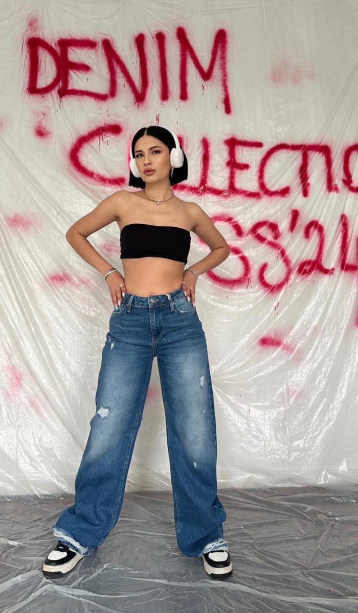 Palazzo Lazerli Jeans Pantolon - Mavi