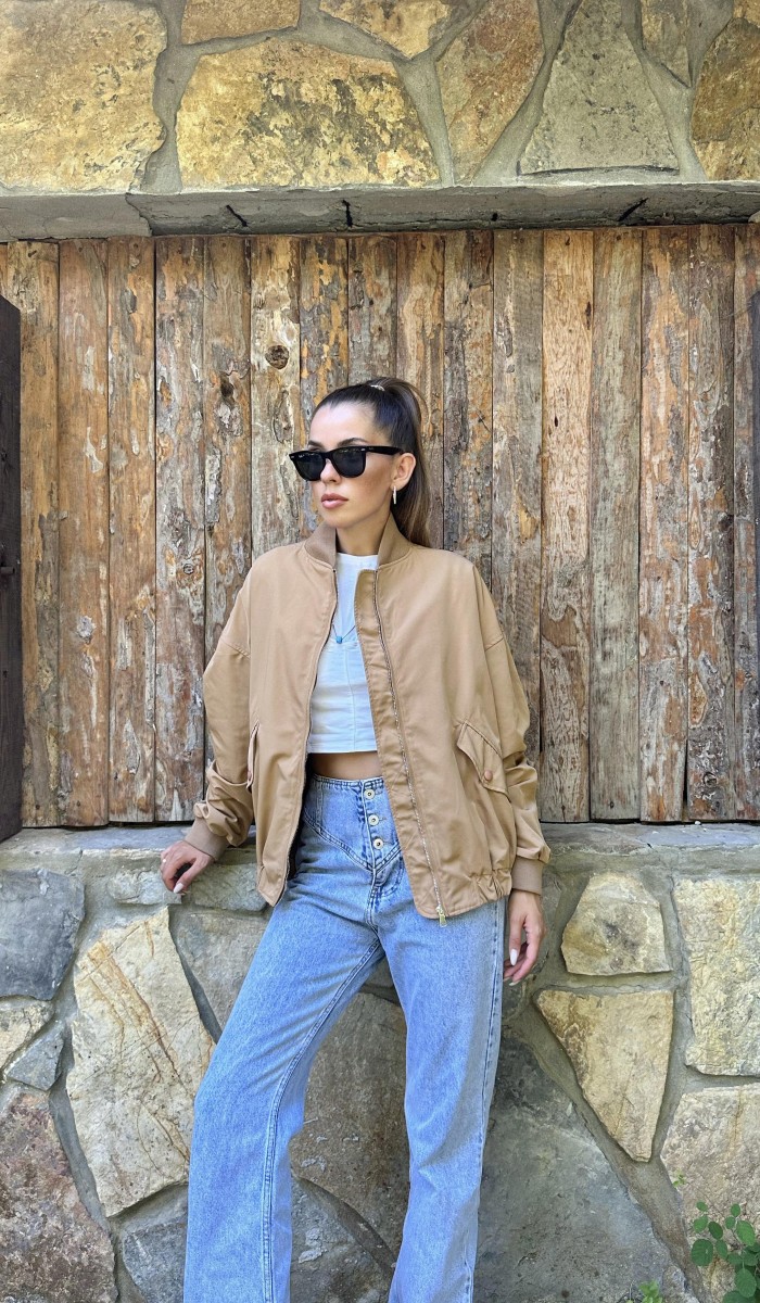 Parçalı Bomber Ceket - Kamel Parçalı Bomber Ceket - Kamel