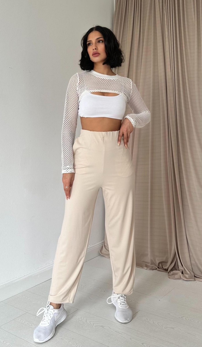 Pensli Lastik Detaylı Pantolon - Bej Pensli Lastik Detaylı Pantolon - Bej