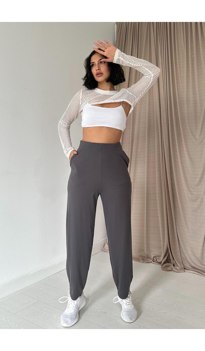 Pensli Lastik Detaylı Pantolon - Füme