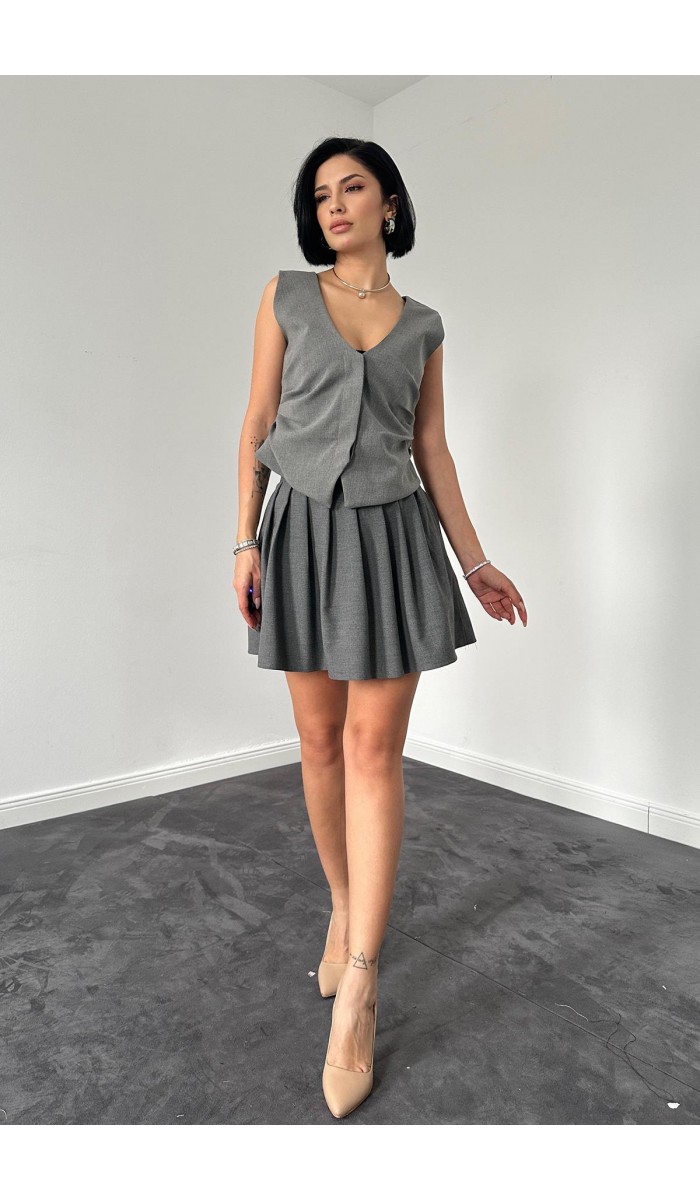 Pilikaşe Mini Etek - Gri