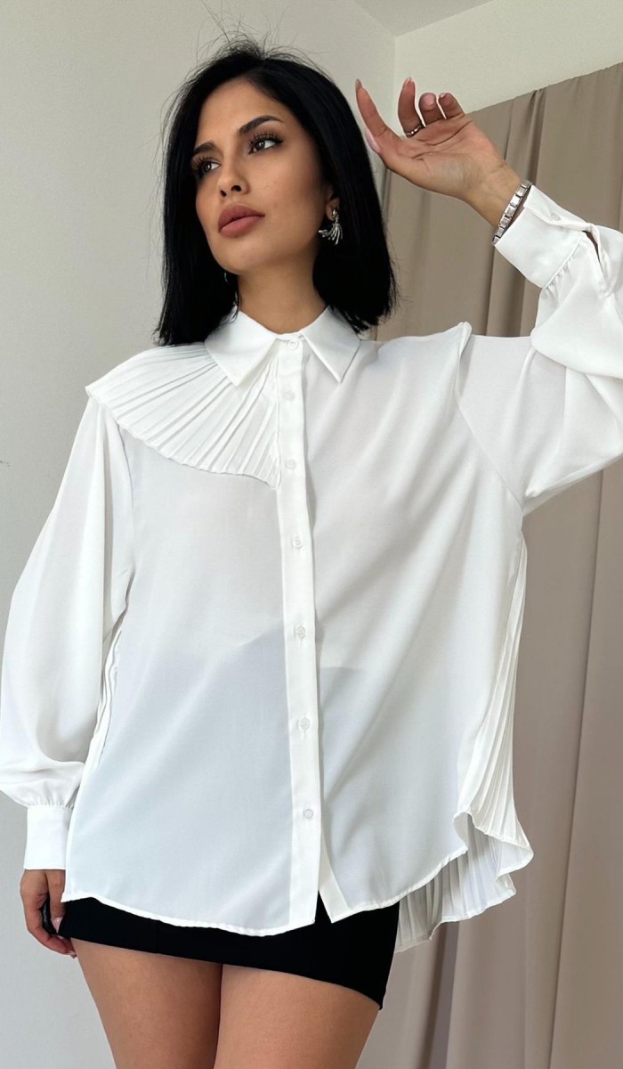 Pilise Detaylı Jesica Gömlek - Beyaz