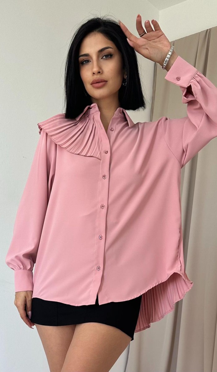 Pilise Detaylı Jesica Gömlek - Pudra