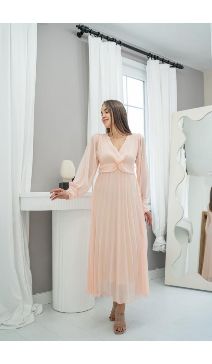 Piliseli Şifon Elbise - Somon