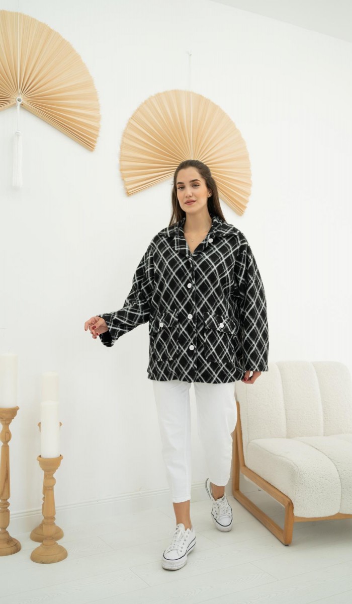 Polar Baklava Ekose Ceket - Siyah Polar Baklava Ekose Ceket - Siyah