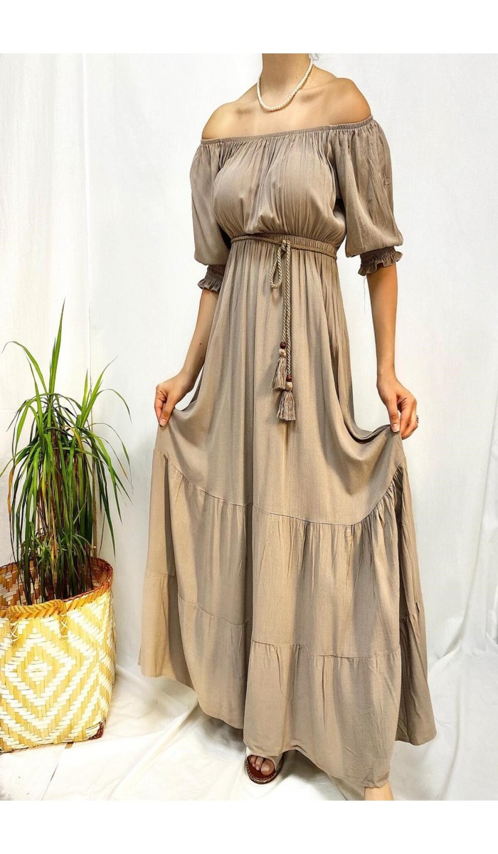 Püsküllü Elbise - Vizon Püsküllü Elbise - Vizon