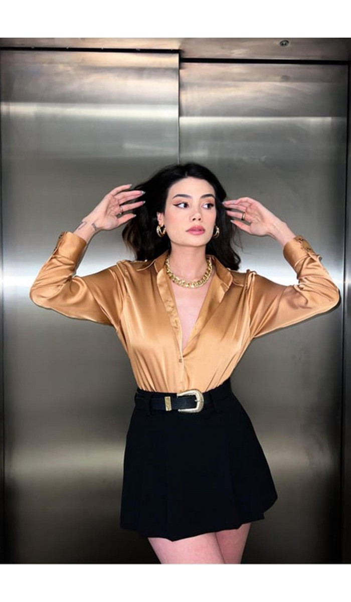 Saten Gömlek - Kamel