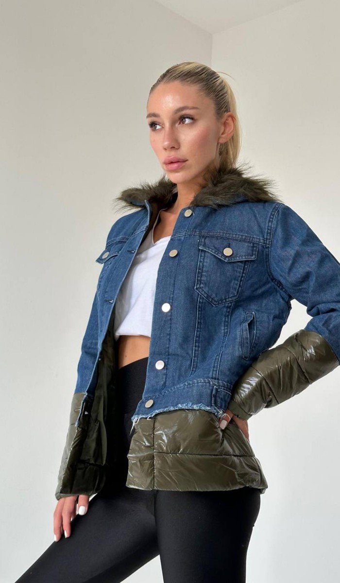 Şişme Kot Mont - Yeşil Mont