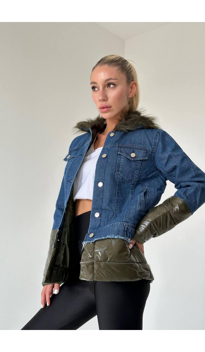 Şişme Kot Mont - Yeşil Şişme Kot Mont - Yeşil