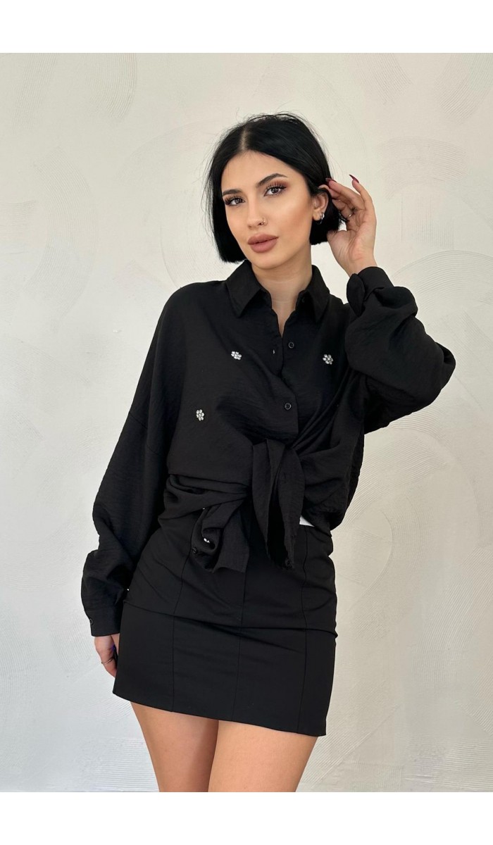 Taş İşlemeli Gömlek - Siyah