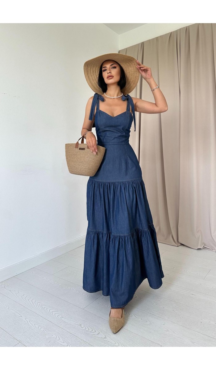 Tencel Bağlamalı Askılı Elbise - Mavi Tencel Bağlamalı Askılı Elbise - Mavi
