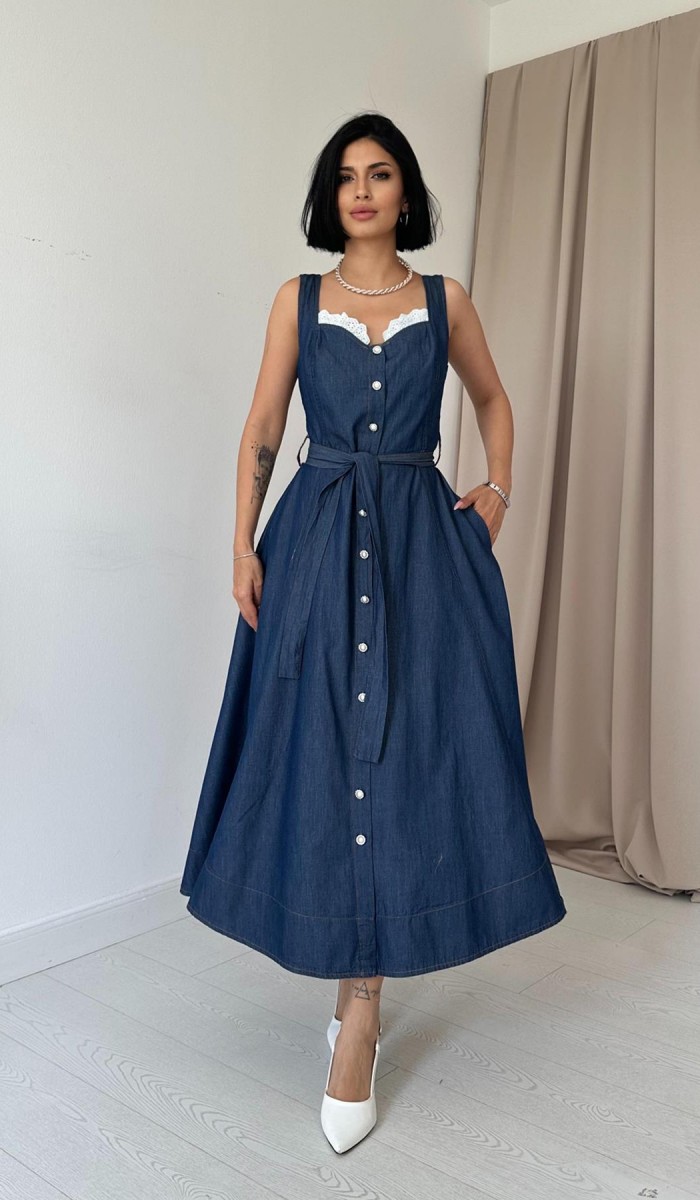 Tencel Çıtçıtlı Elbise - Mavi