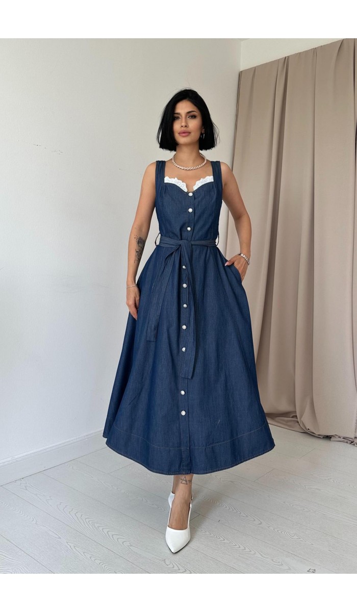 Tencel Çıtçıtlı Elbise - Mavi Tencel Çıtçıtlı Elbise - Mavi